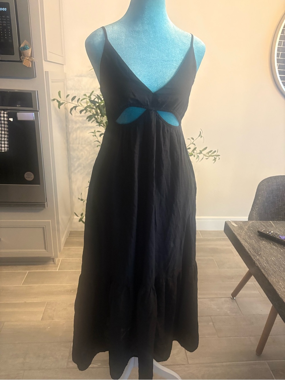 Abercrombie & Fitch Black Spaghetti-Strap Maxi Dress with Front Cutouts